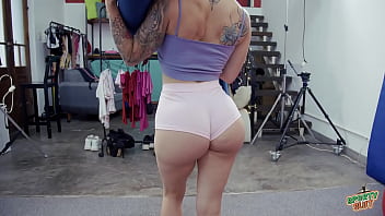 Pawg babe working out in tight cotton shorts cameltoe big tits phat ass