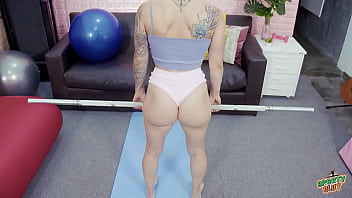 Pawg babe working out in tight cotton shorts cameltoe big tits phat ass