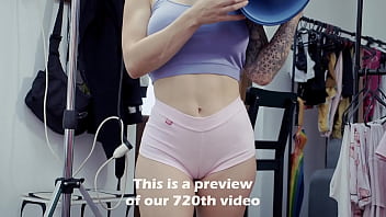 Pawg babe working out in tight cotton shorts cameltoe big tits phat ass