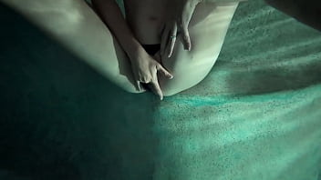 Petite slut wife fingers her pussy to orgasm in the pool