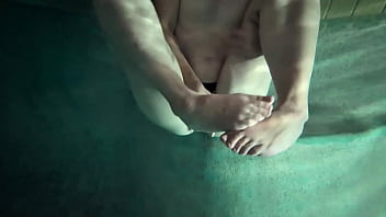 Petite slut wife fingers her pussy to orgasm in the pool