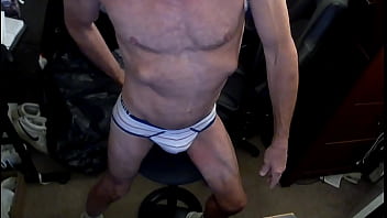 Clips from 10 more minutes on stool in striped briefs with percussion massager