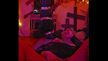 Sexy cat cleans and plays while wolf prowls