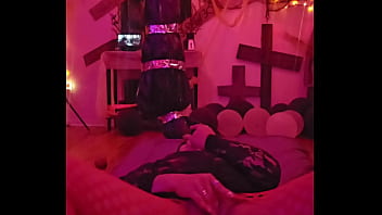 Sexy cat cleans and plays while wolf prowls