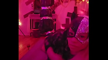 Sexy cat cleans and plays while wolf prowls