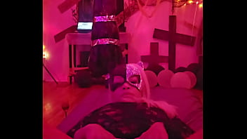 Sexy cat cleans and plays while wolf prowls