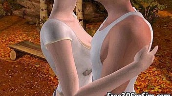 Hot 3d brunette gets fingered and licked outdoors