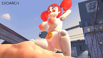 Circus robot love's human dick