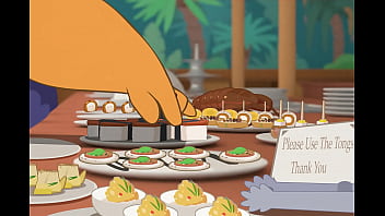 Giraffe stuffs herself in an all you can eat buffet