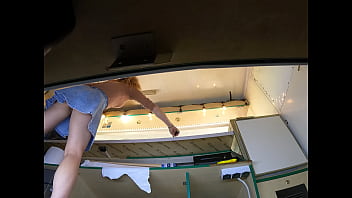 Beauty angel secretly upskirted at work by a naughty boss