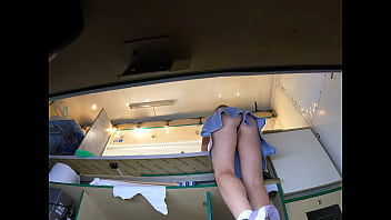 Beauty angel secretly upskirted at work by a naughty boss