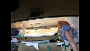 Beauty angel secretly upskirted at work by a naughty boss