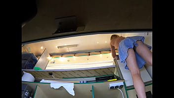 Beauty angel secretly upskirted at work by a naughty boss