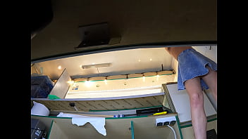 Beauty angel secretly upskirted at work by a naughty boss