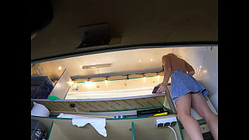 Beauty angel secretly upskirted at work by a naughty boss