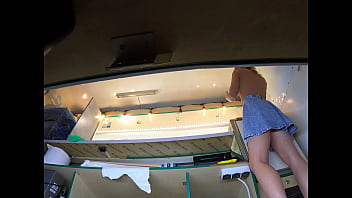 Beauty angel secretly upskirted at work by a naughty boss