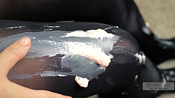 I play with whipped cream in a nylon bodysuit and shower later