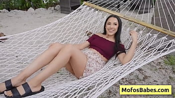 Watch this beautiful black haired teenager shows off her nice round big tits outdoors