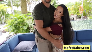 Watch this beautiful black haired teenager shows off her nice round big tits outdoors