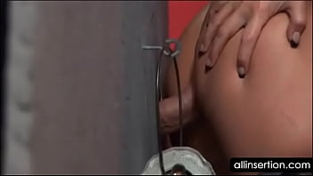 Bitch in stockings fucking dick on gloryhole