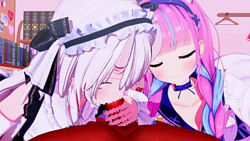 Mmd when both popular vtuber gets blowjob together