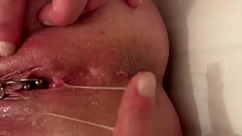 Anal masturbate by gold high heels and fingering asshole and juice pussy and ride asshole on heels