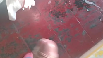 Husband dressed in women's clothing finds his wife playing with a large dildo and penetrates her anally