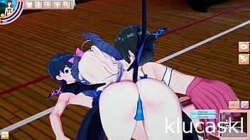 Rapaz demon e elfa no patio