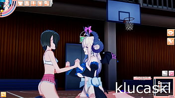 Rapaz demon e elfa no patio Rapaz demon e elfa no patio