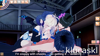 Rapaz demon e elfa no patio