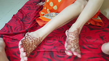 Desi village girl shivani in saree giving footjob and her tight pussy to her young neighbor for free