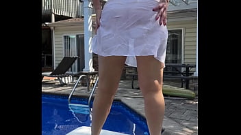Sexy dance on diving board sheer skirt