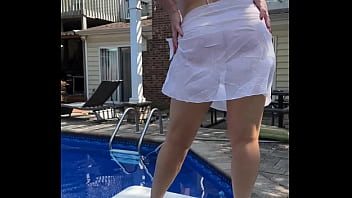 Sexy dance on diving board sheer skirt