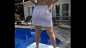 Sexy dance on diving board sheer skirt
