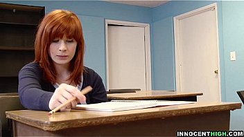 Innocenthigh redhead coed with hairy pussy sadie kennedy deepthroats bigcock
