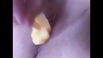 Horny girl uses ice pop