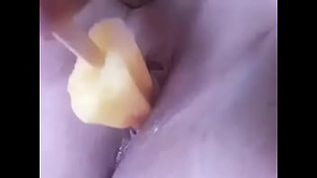 Horny girl uses ice pop