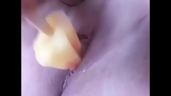 Horny girl uses ice pop