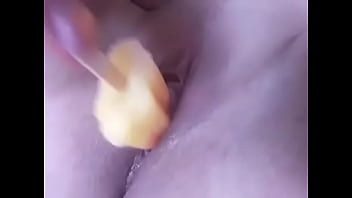 Horny girl uses ice pop