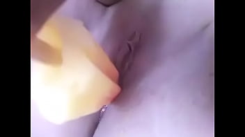 Horny girl uses ice pop