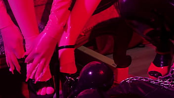 Rubber and ava fetishart give perv a latex footjob part 1