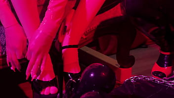 Rubber and ava fetishart give perv a latex footjob part 1