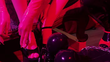 Rubber and ava fetishart give perv a latex footjob part 1