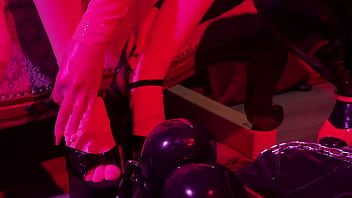 Rubber and ava fetishart give perv a latex footjob part 1