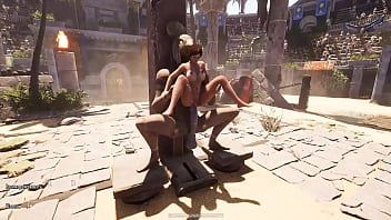 A huge dick against lara croft's tight ass in an arena where 1 000 spectators are watching 3d hentai game animation 3d hentai game animation