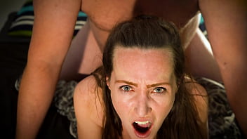 Petite brunette fucked hard from behind & shows off the cum