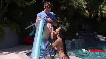 Husband is a cheater so ebony milf cleberates her birthday sucking her step sons dick almost getting caught