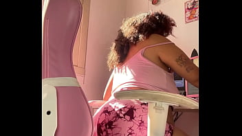 Chubby bbw farts while working at computer