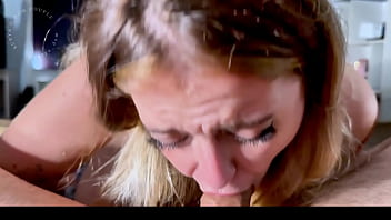 My blonde stepsister gave me a sloppy blowjob before bed