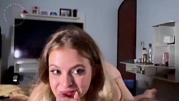 My blonde stepsister gave me a sloppy blowjob before bed